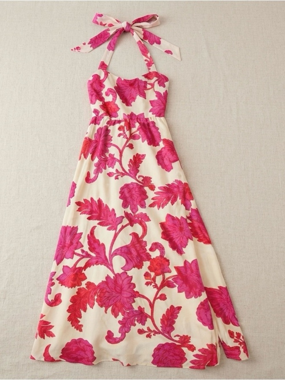 NWT Lulus Layton Pink and Cream Floral Halter Maxi Dress - Size L - Picture 4 of 6